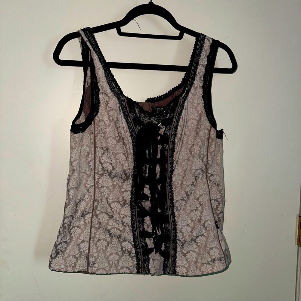 Vintage tripp 1x Victorian corset vest lace zipper cream and black gothic emo